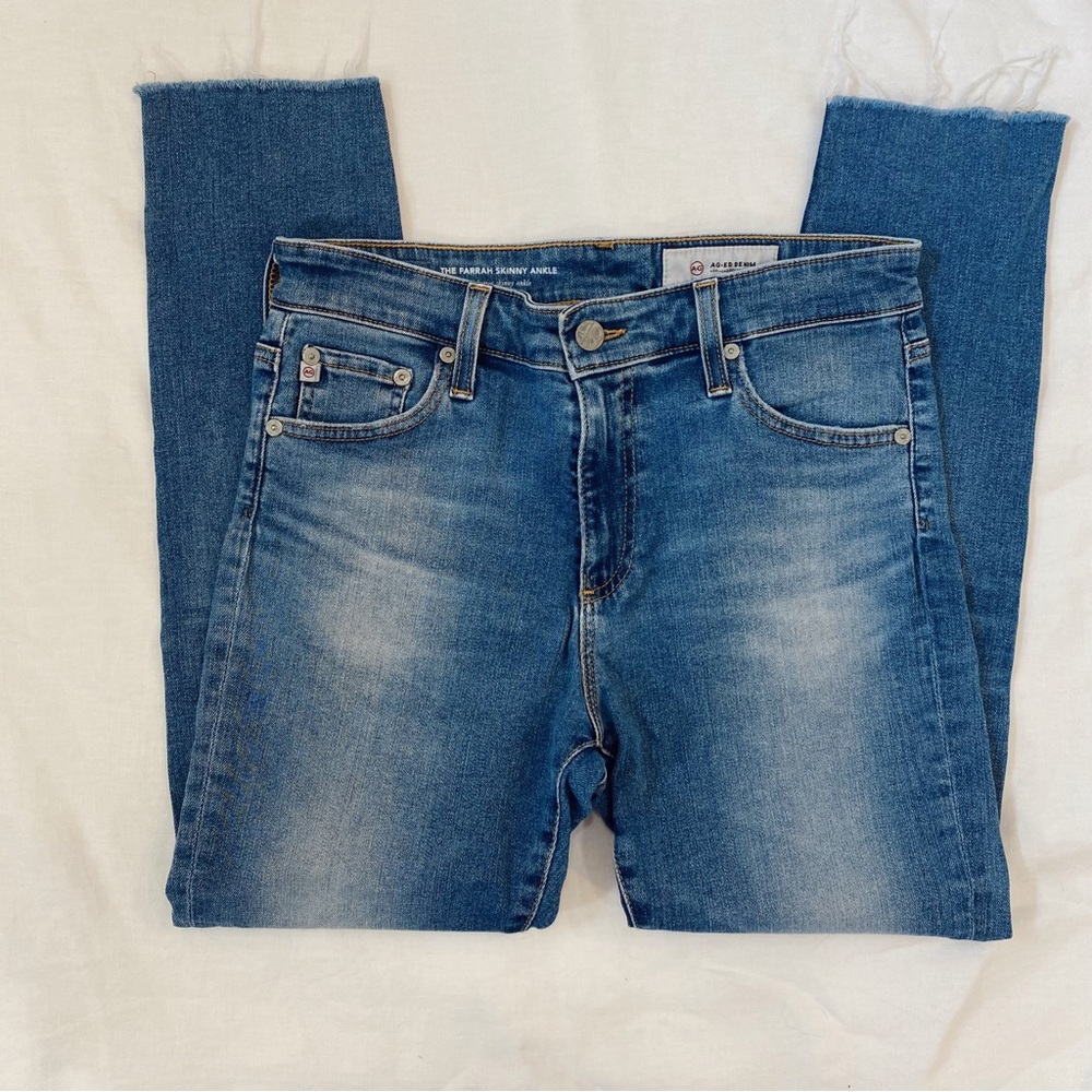 AG Adriano Goldschmied The Farrah Skinny Ankle Jeans Blue‎ Frayed Hem